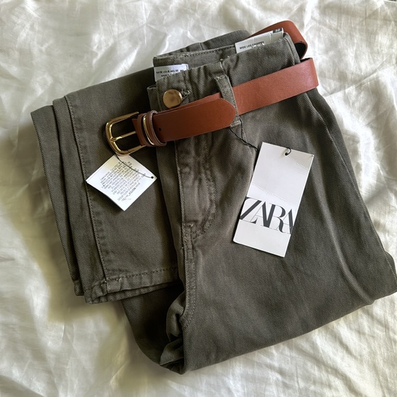 NWT Zara Wide Leg Cropped Pants with Belt - Picture 5 of 5